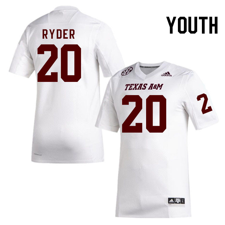 Youth #20 Johnny Ryder Texas A&M Aggies College Football Jerseys Stitched Sale-White - Click Image to Close
